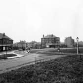Green Lane Corner from Hollyshaw Lane across the roundabout towards Station Road in October 1944.