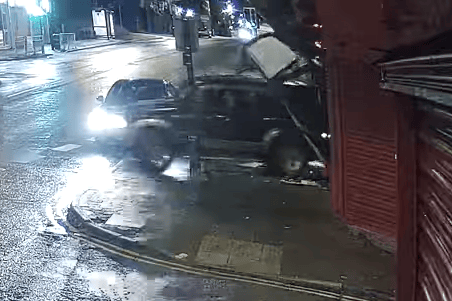 The car, believed to be an Isuzu, was repeatedly rammed into the front of a shop on Leeds Road, Bradford.