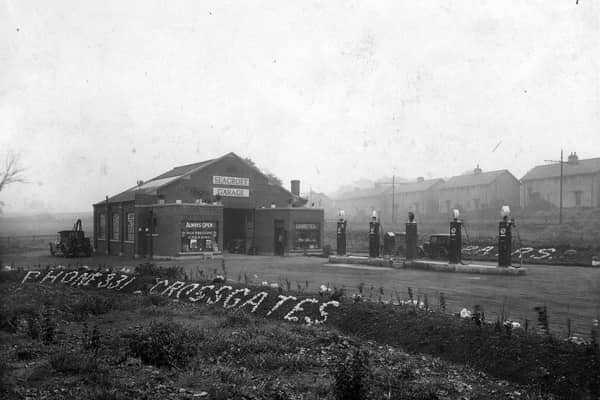 Seacroft Garage off York Road. Workshop and Kiosk can be seen with Petrol pumps visible on forecourt. Pictured in October 1932.