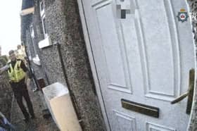 A man who murdered his OAP neighbour in a trivial row over a paint brush has been jailed for life. David Hill, 57, beat to death Kurt Giwisser, 77, because he was unhappy with the condition of a paint brush he had loaned to the pensioner. Picture show moment before his arrest, taken on police bodycam
