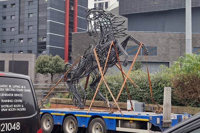 Pictures showed the horse statue being removed from the site of the former Lloyds office building at Lovell Park.