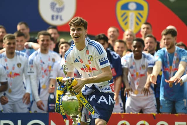 Harry Gray celebrating winning promotion