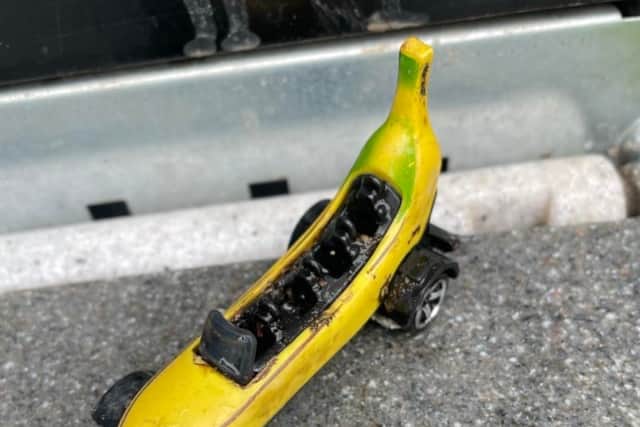 A toy banana split found in the sewers