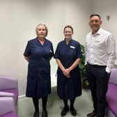 Sarah Harrington, Matron, Rebecca Musgrave, Head of Midwifery, and Craige Richardson, Director of Estates and Facilities at Leeds Teaching Hospitals NHS Trust  