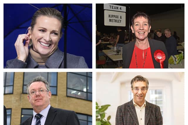 (clockwise from top left) Gabby Logan, Mary Harland, Professor Piers Forster and David Gurney have been named in this year's New Year Honours list.