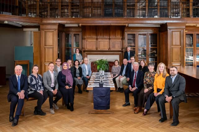 A re-creation of the moment Yorkshire Cancer Research was founded in the library of the Old Medical School at the University of Leeds
