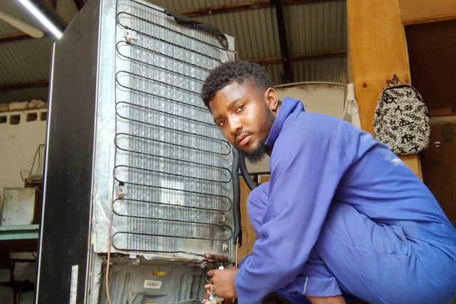 Hamsa was helped by the Peatfields when he was just a baby. He is now on a Funzi and Bodo Trust funded course learning how to install air conditioning system.