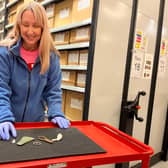 Kat Baxter, Leeds Museums and Galleries’ curator of archaeology, pictured with the finds.