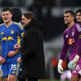 Daniel Farke and his Leeds United players enjoy victory over Derby County.