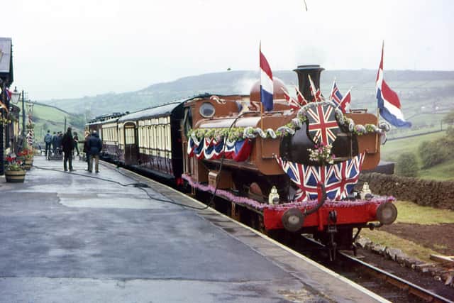 The 5775 stood at Oakworth Station dressed for a presentation ceremony in 1970.