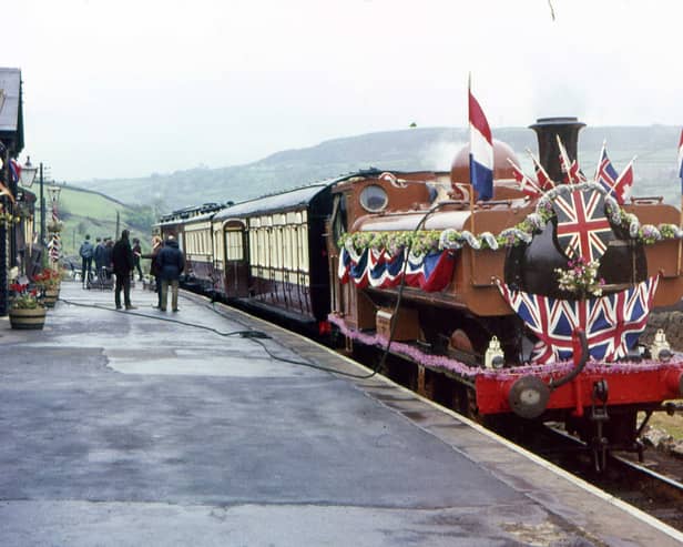 The 5775 stood at Oakworth Station dressed for a presentation ceremony in 1970.