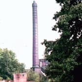The chimney pictured in the 1990s seen from a footpath leading off Highbury Mount by the north end of Highbury Lane.