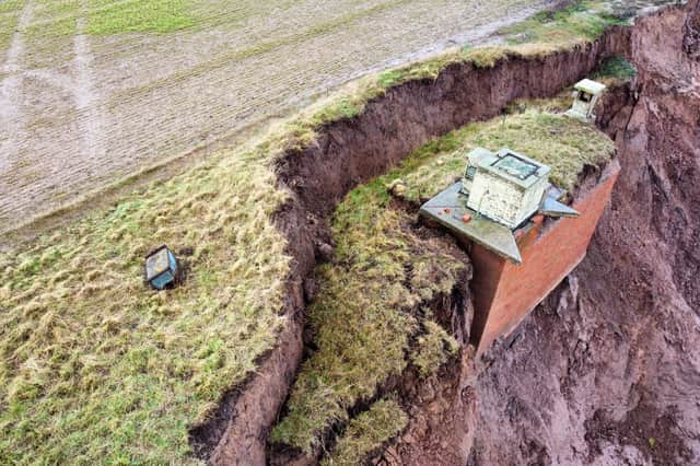 A 70-year-old nuclear-era lookout bunker near Tunstall on the East Yorkshire coast is just days from slipping into the sea as coastal erosion accelerates