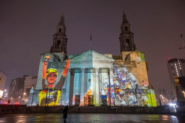 Leeds Civic Hall lit up earlier this year when the race was announced for the city.