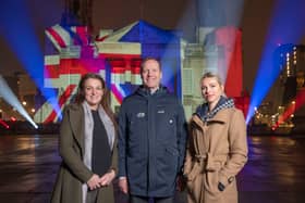  British road and track racing champion Lizzie Deignan, Christian Prudhomme, director of the Tour de France and Marion Rousse, director of the Tour de France Femmes avec Zwift (right) at the 'Tour de Skies' activation in Leeds earlier this year.