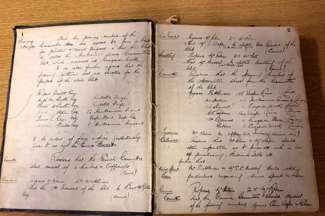 The original minutes for the foundation of the Hawksworth Wood Conservative Club were discovered.