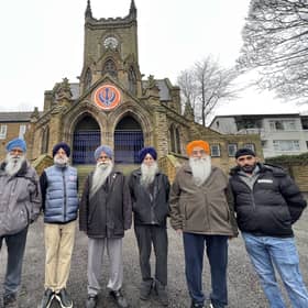 From left,  Parminder Singh, Gurcharan Singh Sohanpaul,  Bikram Pal Singh, President, Harbans Singh Sambhi,  Prem Singh, Balbir Singh, Manmon Singh at the site on Chapeltown Road. 