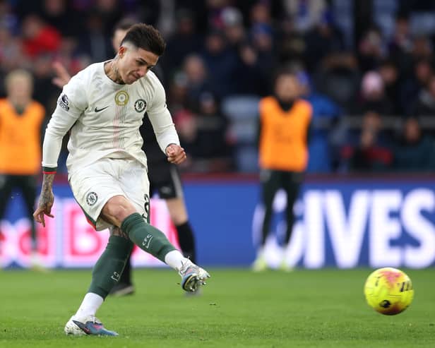 SPOT ON: Enzo Fernandez puts Chelsea 3-0 up against Crystal Palace who are now just three three points ahead of Leeds United but having played a game more.