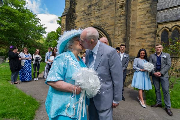 Sealed with a kiss. Sally and Colin Dunn tied the knot at St Mary's Church in May 2016.