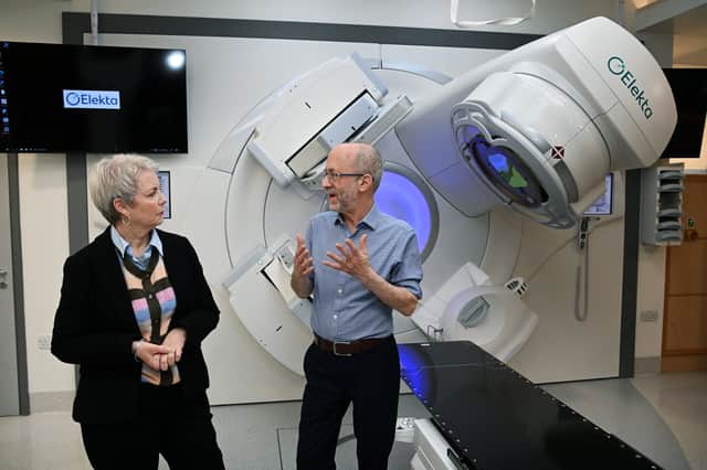 Health Minister Karin Smyth with Prof David Sebag-Montefiore at St James' Hospital, Leeds, as part of the national cancer plan rollout. Credit: Jonathan Gawthorpe/YEP
