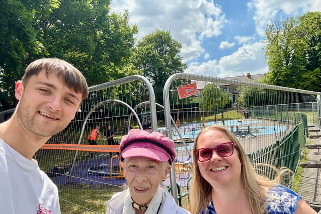 Kazia with Laura Tune and the town mayor for Wetherby, Connor Mullhall