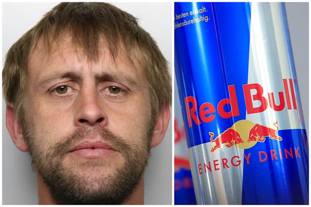 Harrison (pictured) was jailed for robbery of Red Bull cans from a shop in Pontefract.