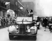 Field Marshall Sir Bernard Montgomery leaves the city in 'Old faithful' in November 1947.