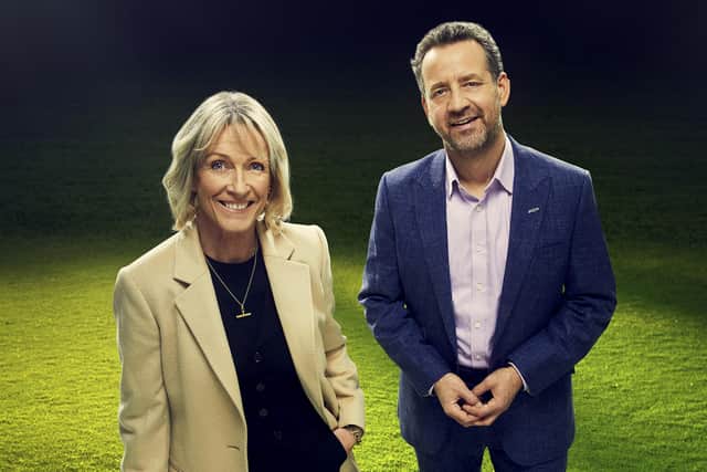Jill Douglas (L) and Mark Pougatch (R) are ITV's Six Nations presenters