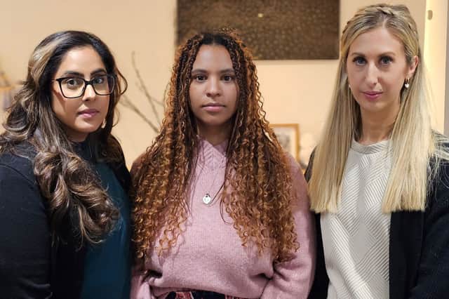 Bereaved parents Amarjit Matharoo, Lauren Caulfield, and Fiona Winser-Ramm.