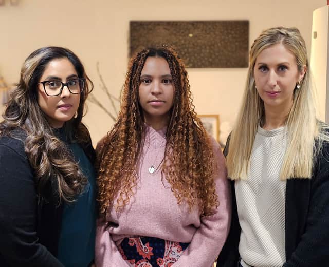 Grieving Leeds mothers: Amarjit Matharoo, Lauren Caulfield, and Fiona Winser-Ramm.