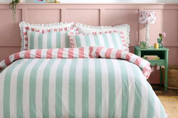 This striped bedding from Dunelm is the perfect way to give your bedroom a spring refresh (aff)