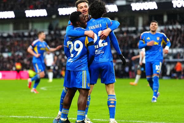DETERMINED MESSAGE: From Leeds United captain Ethan Ampadu, pictured celebrating with Willy Gnonto and Ao Tanaka during the FA Cup third round victory at Derby County.