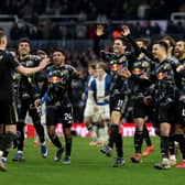 APOLOGETIC: Almost, the reaction of Sean Longstaff, left, after his winning penalty,  above, put Leeds United into the fifth round of the FA Cup, just, after a 4-2 win on penalties at Birmingham City.