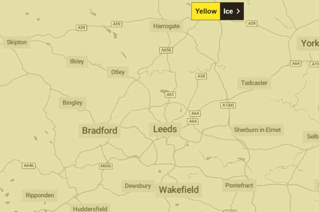A Met Office yellow ice warning will be in place for Leeds from 18:00 on Monday February 16 to 10:00 on Tuesday February 17.