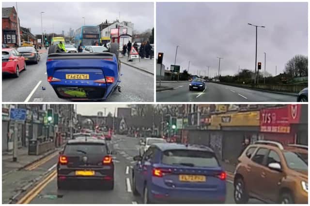 Appeal after car flips over after hitting bus on busy Leeds street