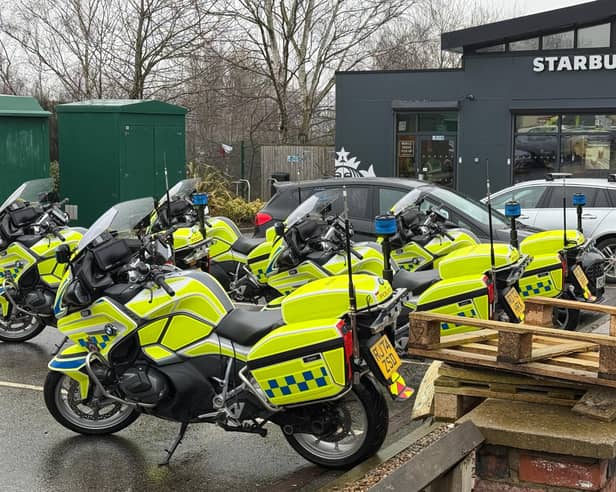 The police escort for Princess Anne on her visit to HMP Leeds