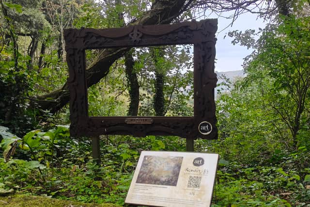One of the Renoir frames in Moulin Huet Bay. Peer through for a look on the same scene that inspired legendary painter Pierre-August Renoir on his own holiday to Guernsey in 1883.
