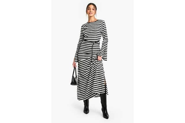 Boohoo textured stripe flare sleeve midaxi dress