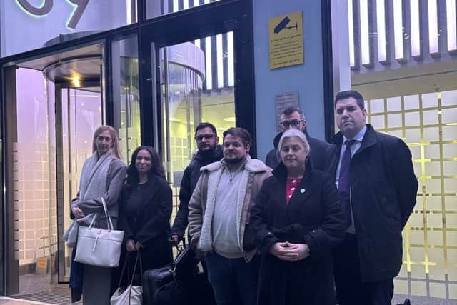 Bereaved Leeds families with MP Richard Burgon following their meeting with the Health Secretary Wes Streeting.