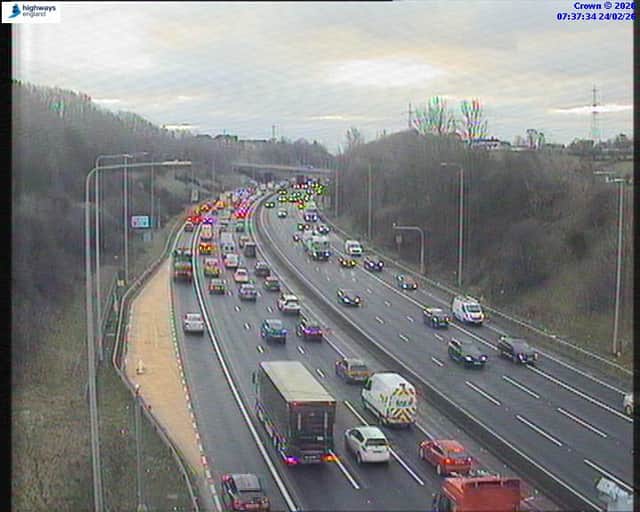 Traffic on M62 eastbound on February 24