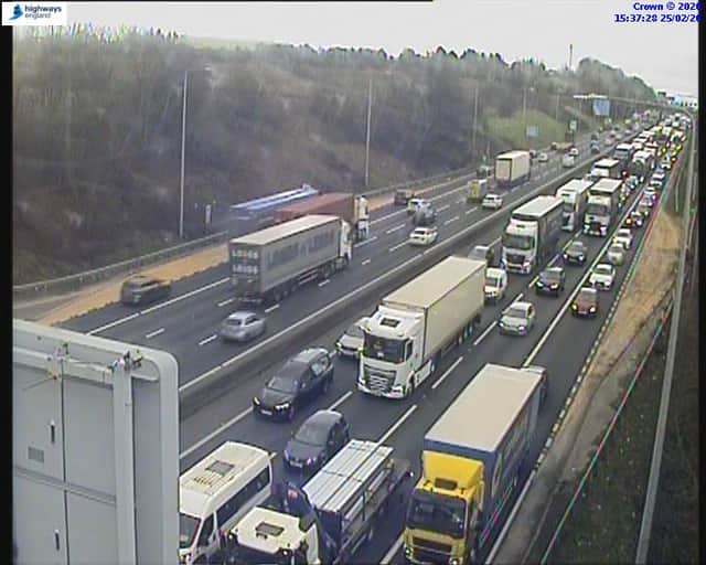 Drivers are warned of huge delays on the M62 westbound on February 25