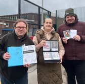 (from left) Michael Chappell, Julia and Anthony Cordingley travel frequently to the ITV studios on Kirkstall Road to meet the cast of Emmerdale.