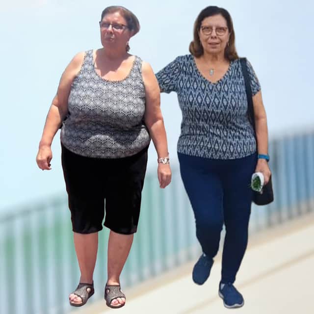 AWARD-WINNING TRANSFORMATION: Rita before her 5½ stone weight loss and after being crowned Slimming World’s Greatest Loser 2026, now pain-free and no longer needing knee replacement surgery
