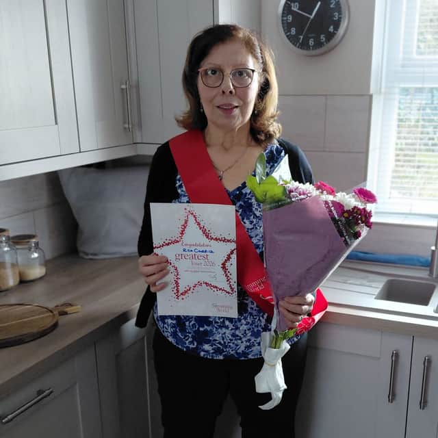 PROUD MOMENT: Rita at her Leeds home after being crowned Slimming World’s Greatest Loser 2026, celebrating her 5½ stone weight loss and a future free from knee surgery