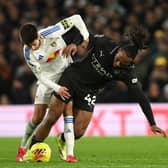 CONFIDENT MESSAGE: From Leeds United midfielder Ilia Gruev, pictured battling it out with Manchester City's Antoine Semenyo.
