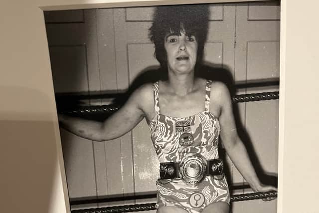 The city’s own female wrestler Sue Brittain, later known to opponents as Lady Satan.