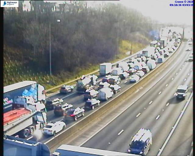 Long traffic queues on M62 on March 3