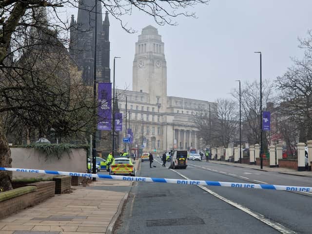 Police at the scene on A660 Blenheim Terrace