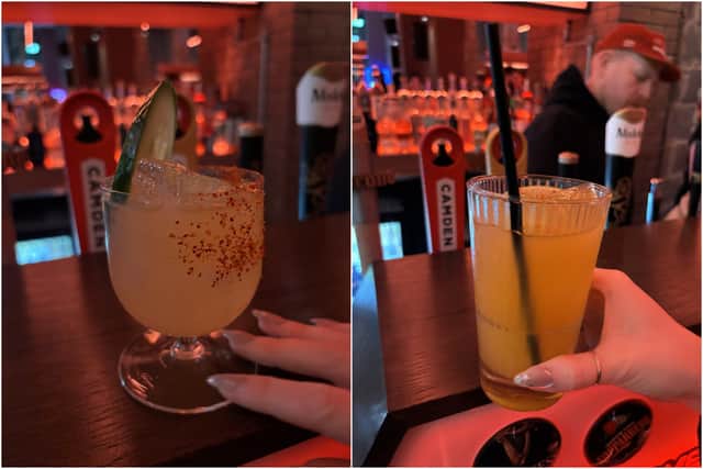 The picante and spicy mango margaritas.