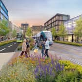 An illustration of how a tram might run alongside roads in Leeds and Bradford. Credit: WYCA